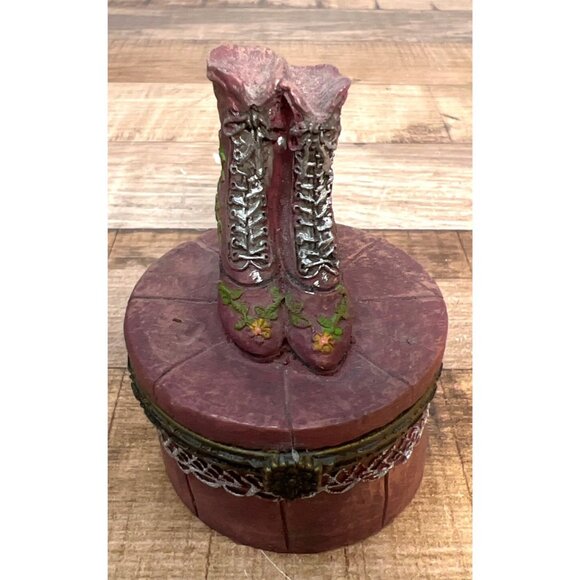 Decorative Boot-Themed Trinket Box With Hinged Lid & Lace Detailing - Picture 2 of 5